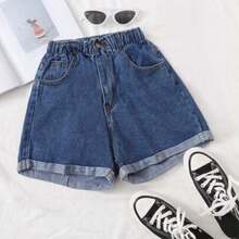 Holidaya Washed Turn Up Hem Denim Shorts - Azul Marino - Ver 1