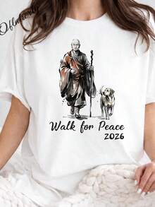 Camiseta Caminata por la Paz 2026, Caminata por la Paz, perro m1onk a1loka, Amor en cada paso, Camiseta m1onks y perro, Regalo de yoga espiritual. Camiseta unisex de algodón puro de 220 g, peso ideal para todas las estaciones, adecuada tanto para hombres como para mujeres. Tejido duradero de alta calidad, suave al tacto y de larga duración. Parte superior transpirable. Adecuada para la primavera y el verano de las mujeres, vacaciones, Día de la Madre, Día de la Independencia. - Blanco - Ver 1