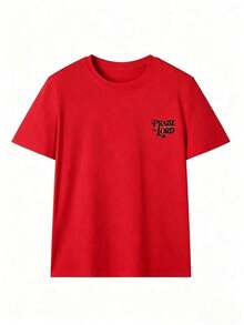 [Free Shipping] Women's Short Sleeve T-Shirt, Casual Summer Style, Simple Letter Print, Round Neck, Multifunctional, Camel Color, Ideal For Everyday Wear And Vacations. Casual Graphic T-Shirts For Women - 紅色 - 查看 3