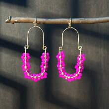 AHAYA Handmade Colorful Beaded Vintage Earrings, Jewelry Accessories Suitable For Daily, Holiday, Party And Fashion Wear - Hot Pink - View 1