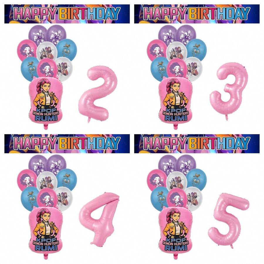 Globos decorativos con números para fiesta de cumpleaños de niña, fiesta de bautizo de bebé, suministros, regalos y juguetes - Juego de globos - Ver 1