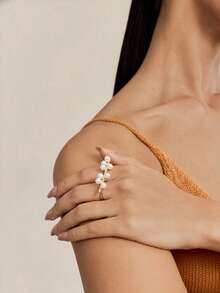 Altistry 1/3 Piece Asymmetric Geometric Pearl Ring, Daily Wear, Jewelry Gift For Women - Multicolor - View 3