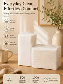 2 paquetes de toallas de papel desechables, 1 capa 500 hojas por paquete, gran capacidad para reducir el reemplazo frecuente, perfectas para uso doméstico, comercial, fiestas, reuniones, restaurantes, bodas y festivales - Paquete de 2 - Ver 1