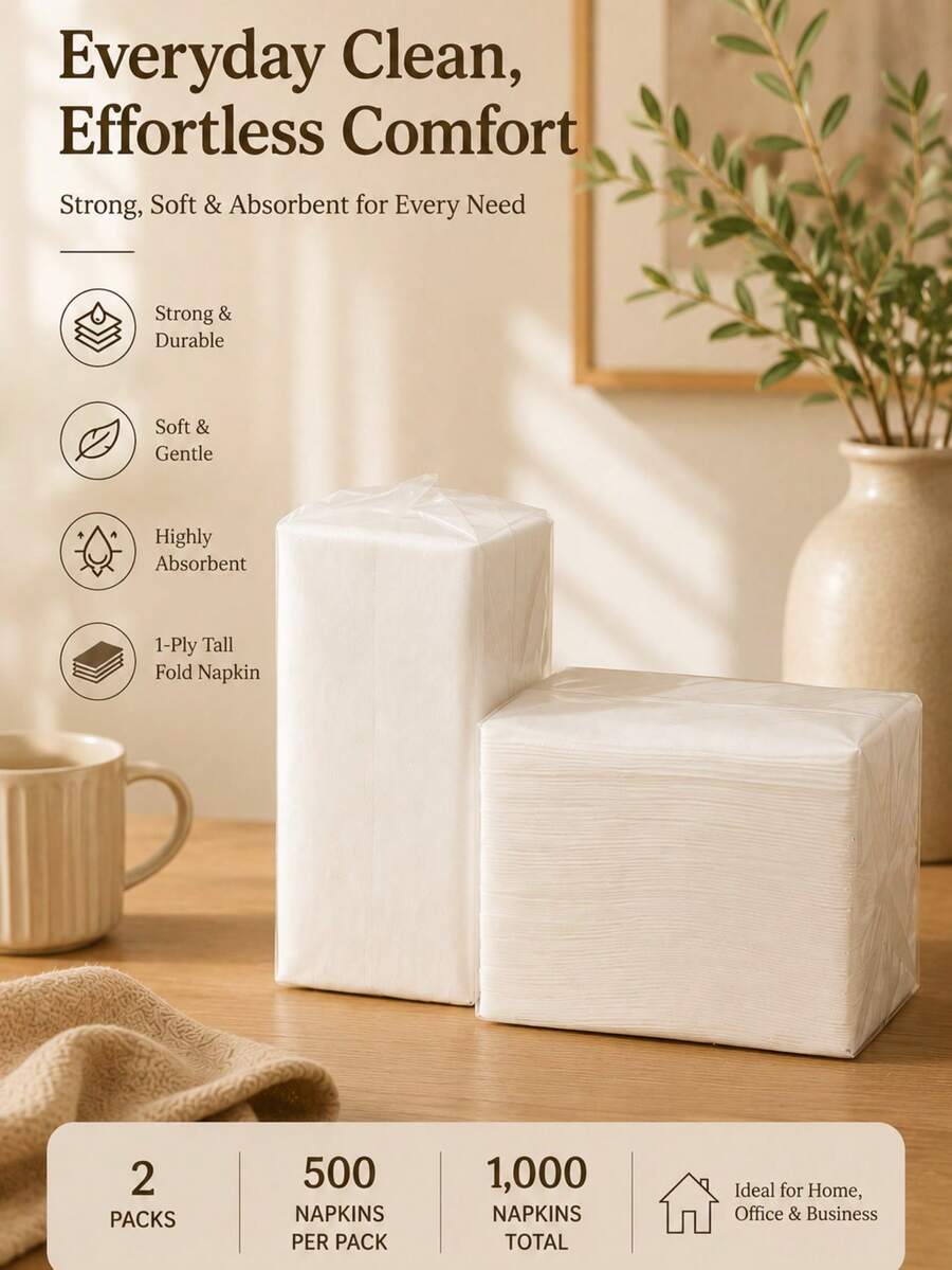 2 paquetes de toallas de papel desechables, 1 capa 500 hojas por paquete, gran capacidad para reducir el reemplazo frecuente, perfectas para uso doméstico, comercial, fiestas, reuniones, restaurantes, bodas y festivales - Paquete de 2 - Ver 1