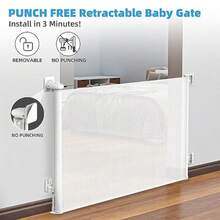 Puerta retráctil para bebé de 78 pulgadas, extra ancha para gran apertura,  infantil, interior/exterior, malla retráctil de 34 pulgadas de alto para puertas, escaleras, pasillos, color blanco - Blanco - Ver 4