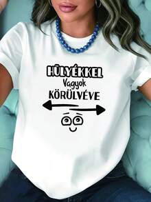 Talla Grande - Talla Grande - Camiseta Talla Grande, Tema de Trabajo Húngaro Divertido para Mujer, Camiseta Blanca de Manga Corta con Cuello Redondo Estampado - Lavable a Máquina, Adecuada para Primavera, Verano y Otoño, Estilo Casual, Ajuste Cómodo, Diseño de Moda - Negro - Ver 6
