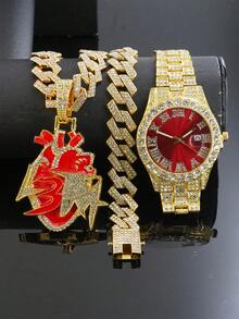 Bộ 1 món đồ trang sức phong cách Hiphop gồm mặt dây chuyền hình chó Bulldog, dây chuyền hình thoi kiểu , dây đeo đồng hồ màu đỏ dành cho nam, phụ kiện thời trang cá tính dành cho nam giới. - Đỏ - Xem 21
