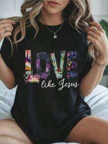 Ropa urbana, salidas diarias, campamentos, conciertos, eventos de hip-hop, rock y rap. Camiseta de Fe Cristiana - Fondo Negro con Letras Florales Coloridas, Camiseta Suave para Uso Diario. Regalos Religiosos, para la Iglesia, Estudio Bíblico y Espirituales - Ropa Religiosa Lavable, Atuendo para la Iglesia, Ropa Inspiradora. Ajuste Cómodo, Camiseta de Algodón Puro de Alta Calidad con Estampado Minimalista, Tela Suave y Transpirable, Cómoda y Holgada, Adecuada para Uso Diario, Ideal para Ropa Casual de Oficina, Apariencia Diaria de Primavera y Verano, Diseño Elegante y Juvenil. Camisetas, Blusas para Mujer, Camisetas de Manga Corta Estampadas, Camiseta para el Día de San Valentín. - Negro - Ver 7