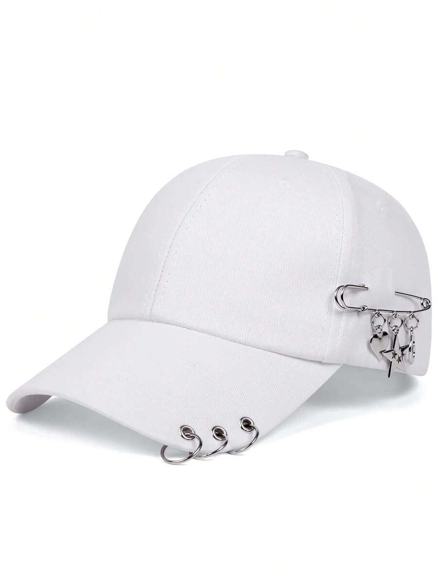 1 buah Topi Baseball Unisex dengan Cincin Logam, Topi Kasual yang Dapat Diatur untuk Aktivitas Luar Ruangan, Musim Semi & Musim Gugur - Putih - View 1