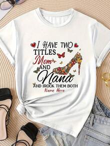 [Entrega Local]Playera Para Mujer Camiseta con Estampado de Letras y Tacones Altos Florales, Camiseta Casual de Manga Corta para Primavera y Verano, Ropa para Hombre y Mujer - Blanco - Ver 2