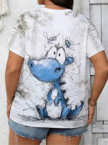 Top femenino manga corta cuello redondo en algodón puro, diseño estampado moderno, tela fresca y aireable, prenda versátil para look casual, ocasiones diarias y encuentros sociales todo el año - Degradado de blanco a gris - Ver 3