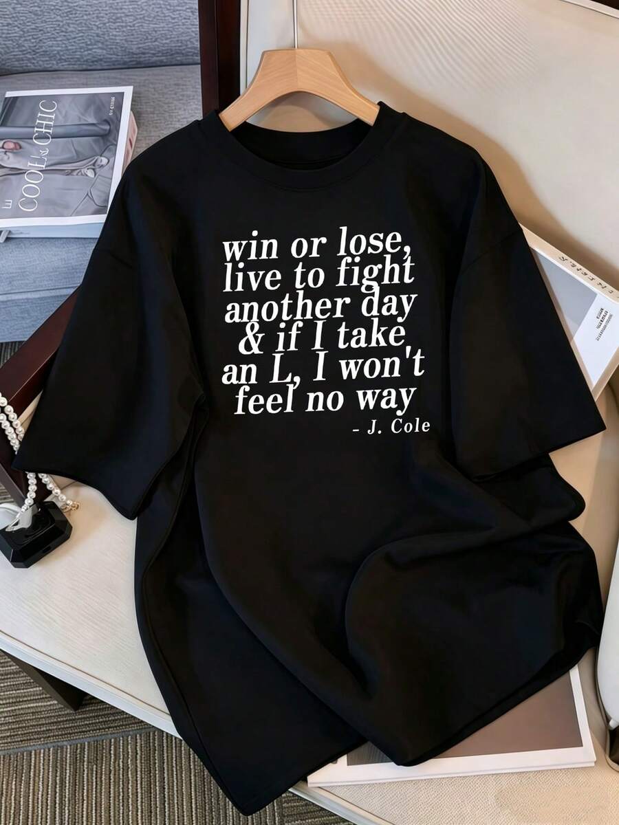 J Cole Dreamville The Fall Off Poor Thang Graphic T-Shirt With Lyrics VERSION 1 - Black - View 1