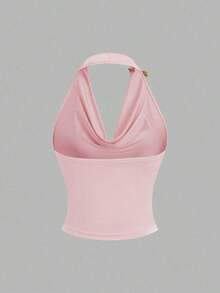 Sweetro Top sin mangas con cuello de volantes y diseño de cintura ceñida, moda de verano para mujeres con inspiración vintage - Rosa 2 - Ver 2