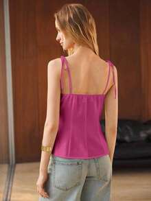 Maija Top de tirantes minimalista y elegante para conciertos y exteriores en verano, de unicolor, con cintura ceñida y lazos en los hombros - Rojo violeta - Ver 5