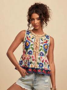 Camiseta de tirantes de mujer con estampado de lunares tejidos, primavera/verano - Multicolor 2 - Ver 5