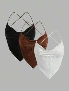 halter veraniego para mujer, sexy, de unicolor con drapeado y espalda descubierta - Multicolor 2 - Ver 2