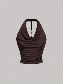 3 piezas Camiseta de mujer de unicolor con cuello drapeado de moda - Multicolor 4 - Ver 8