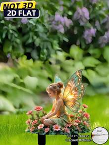 1pc 2D Acrylic Flower Vase Holder, Suitable For Flower Pot And Soil Decor, Fairy Sitting Posture To Embellish Flower Bed And Yard, Outdoor Decor And Great Gift Choice, Collectible Buildings & Accessories, Lawn Decor, Garden Decor, Balcony, Outdoor Flower Pot, Floral Arrangement, Personalized Gift, Garden Supplies, Durable Acrylic Garden Stake, Garden Decor, Floral Supplies, Outdoor Decor, Fence Garden Ornament, Flower Stand - Colorful - View 6