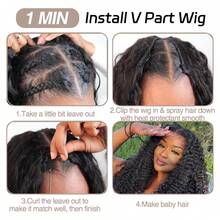 Upgrade V Part Wig Half Wig  Hair Easy To Wear Adjustable Drawstring Deep Wave  Drawstring Seamless Flip Over Curly Half Wig Wear And Go Glueless Half Wigs For Women Effortlessly Create A Glamorous Makeup Look  Natural Color Beginner-Friendly - Natural Black - View 6