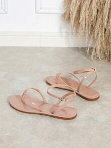 Women's Toe-Post Flat Sandals, Ankle Buckle Strap, Comfortable Casual Summer Sandals, Nude, Suitable For Beach Vacation And Daily Wear - Pink - View 6