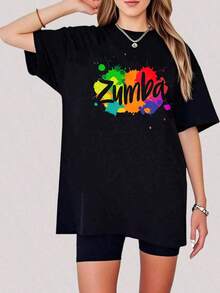 1 Pieza 180g Camisetas Para Mujer, Camiseta Hombre. Camiseta informal de algodón con cuello redondo. Camiseta deportiva para mujer. Diseñadas por artistas de la generación Y2K al estilo Bababask, confeccionadas en algodón 100 % puro. Diseño de patrón de dibujos animados creativos, cómoda manga corta, zumba - Negro 7 - Ver 1