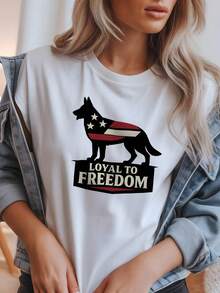 Camiseta patriótica para perros, Leal a la libertad Pastor alemán T1EE, Regalo para amantes de los perros con la bandera de EE. UU. Camiseta unisex de algodón puro de 220 g, peso ideal para todas las estaciones, adecuada tanto para hombres como para mujeres. Tejido duradero de alta calidad, suave al tacto y de larga duración. Parte superior transpirable. Adecuada para la primavera y el verano de las mujeres, vacaciones, Día de la Madre, Día de la Independencia. - Blanco - Ver 1