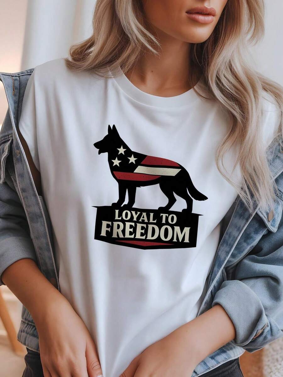 Camiseta patriótica para perros, Leal a la libertad Pastor alemán T1EE, Regalo para amantes de los perros con la bandera de EE. UU. Camiseta unisex de algodón puro de 220 g, peso ideal para todas las estaciones, adecuada tanto para hombres como para mujeres. Tejido duradero de alta calidad, suave al tacto y de larga duración. Parte superior transpirable. Adecuada para la primavera y el verano de las mujeres, vacaciones, Día de la Madre, Día de la Independencia. - Blanco - Ver 1
