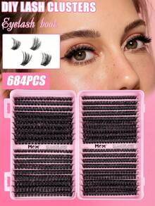 684PCS Individual Lash Clusters Large Capacity D Curl 8-16mm DIY Lash Clusters Natural Look&Extra Thick&Wispy&Ultra Soft&Super Light Reusable Individual Segmented False Eyelashes Eyelash Extension Kit Suitable For Travel, Daily Wear For Beginners, Weddings, Dates, Parties, Festivals, Very Suitable For Christmas/Halloween/Gift Eyelash Bundles - D - View 2