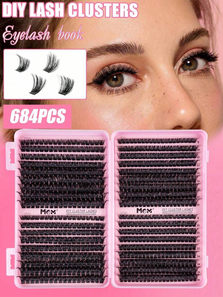 684PCS Individual Lash Clusters Large Capacity D Curl 8-16mm DIY Lash Clusters Natural Look&Extra Thick&Wispy&Ultra Soft&Super Light Reusable Individual Segmented False Eyelashes Eyelash Extension Kit Suitable For Travel, Daily Wear For Beginners, Weddings, Dates, Parties, Festivals, Very Suitable For Christmas/Halloween/Gift Eyelash Bundles