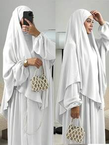 3件組 Khimar+Abaya 柔軟穆斯林祈禱服裝，長款 Abaya 配搭同色系頭巾，休閒外出必備時尚單品 (頭巾+洋裝+腰帶) 祈禱吉爾巴布 - 彩色 - 查看 39