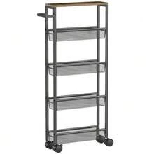 Kitchen Trolley/Serving Trolley With 5 Shelves, Rolling Kitchen Rack With Countertop, Wheels And Handle, 47 X 13 X 96.5 Cm, Black - Black - View 1