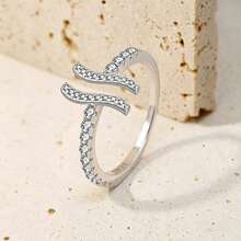 Women's 925 Sterling Silver Double Wave Adjustable Stackable Ring, Inlaid With CZ Cubic Zirconia, Wedding Engagement Promise Ring, Girlfriend Birthday Gift - Silver - View 2