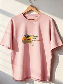 Short-Sleeve T-Shirt With Artistic And Musical Design, Fashionable Short-Sleeve T-Shirt For Spring And Summer 2026, Made In Mexico, 180 Grams. Cartoon Print, Couple Design, Suitable For Indoor Or Outdoor Wear. Crew Neck, Unisex, Ideal For Office And Leisure. One-Piece Pack. - PK-P631577SLNDXZGY470 - 查看 1