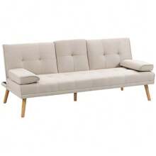 3-Seater Sofa Bed With Folding Table, Linen-Look Fabric Sofa, Scandinavian Design, Load Capacity Up To 250 Kg, For Living Room. - Beige - View 1