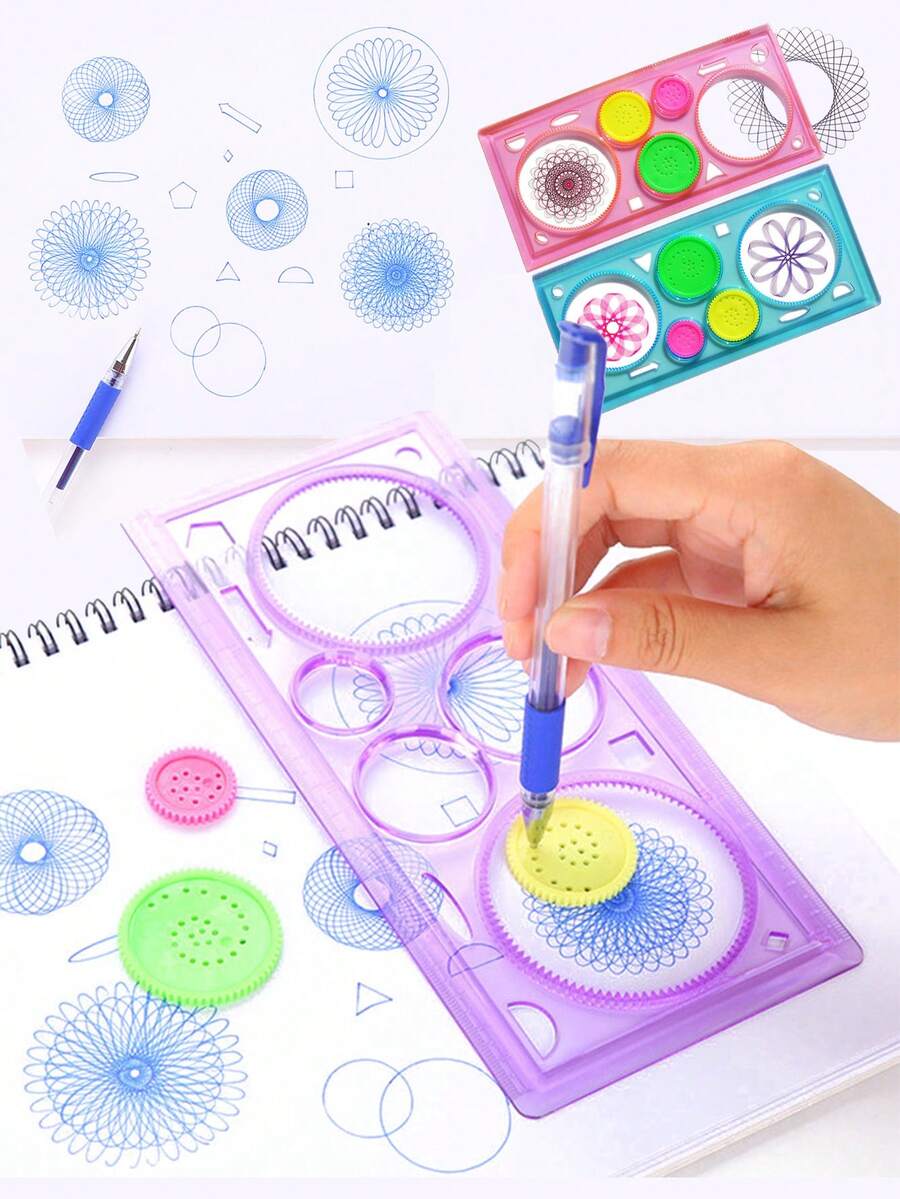 NEUSNEY 透明萬花筒繪畫套裝，多功能文具藝術用品，適合學生與兒童的神奇創意繪畫，禮物。部分配件隨機附贈，尺顏色隨機出貨。