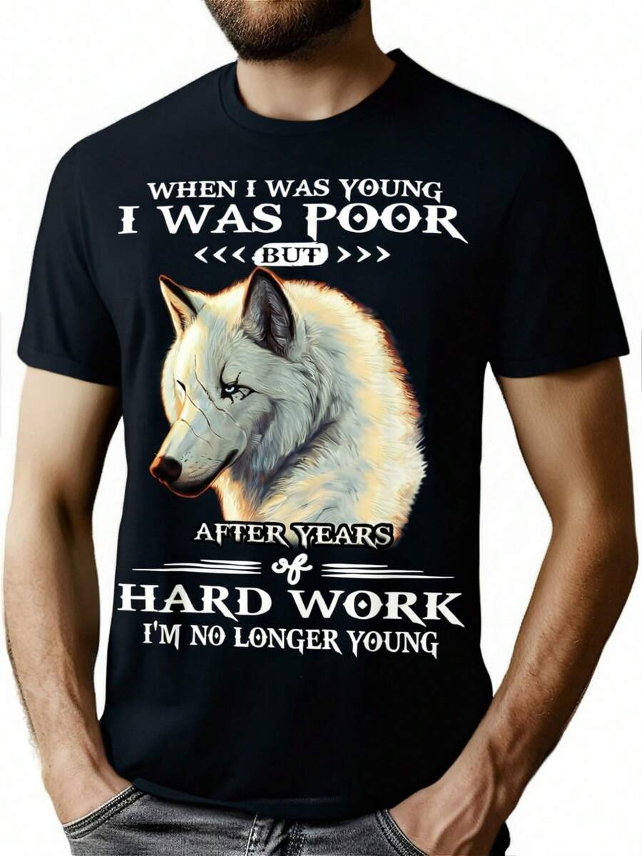 White Wolf Nature Photo Wolf Hunting T-Shirt - 100% Cotton 7.76 Oz - 黑色 - 查看 1