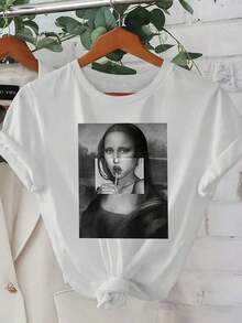 Casual T-Shirt For Autumn, Halloween, Christmas, Fashionable Women's T-Shirt - Comfortable And Relaxed, Round Neck, Suitable For All Seasons, Elegant Casual Tops, Local Delivery, Summer Tops, Must-Have Clothes For Elegant Summer Parties, 100% Durable Cotton - 白色 - 查看 1