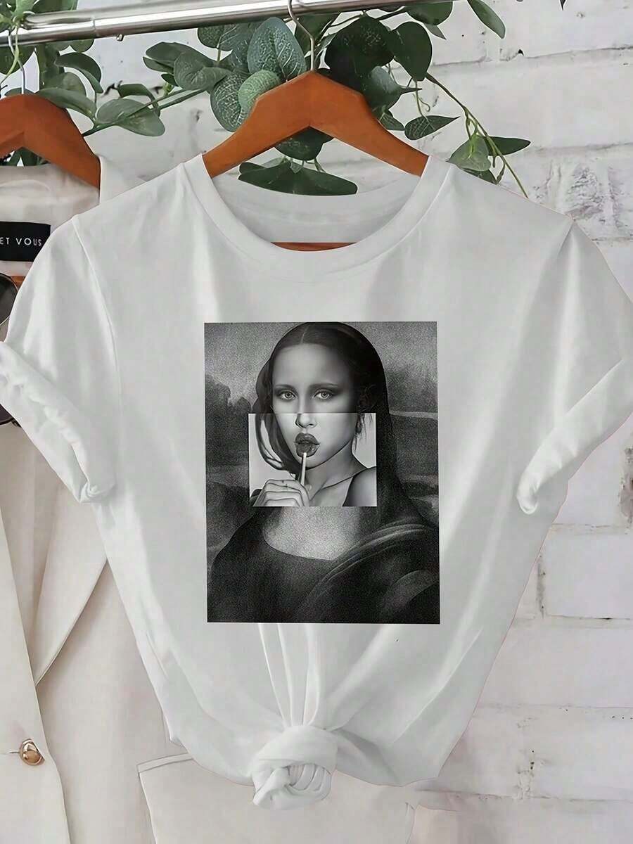 Casual T-Shirt For Autumn, Halloween, Christmas, Fashionable Women's T-Shirt - Comfortable And Relaxed, Round Neck, Suitable For All Seasons, Elegant Casual Tops, Local Delivery, Summer Tops, Must-Have Clothes For Elegant Summer Parties, 100% Durable Cotton - 白色 - 查看 1