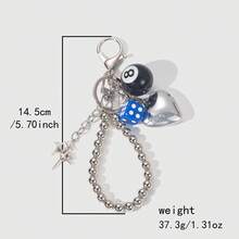 1pc Unisex Retro Chic Black Keychain, Y2K Baddie Dice, Star, Heart Beaded Pendant, Creative Personalized Bag/Key Chain Accessory - Multicolor - View 3