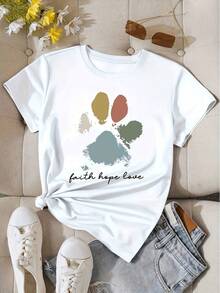 Women's Printed T-Shirt Faith, Hope And Love - Casual White Short Sleeve Crew Neck T-Shirt, Relaxed Fit For All Seasons, Perfect For Everyday Wear And Holiday Outfits (Machine Washable). - 白色 - 查看 7