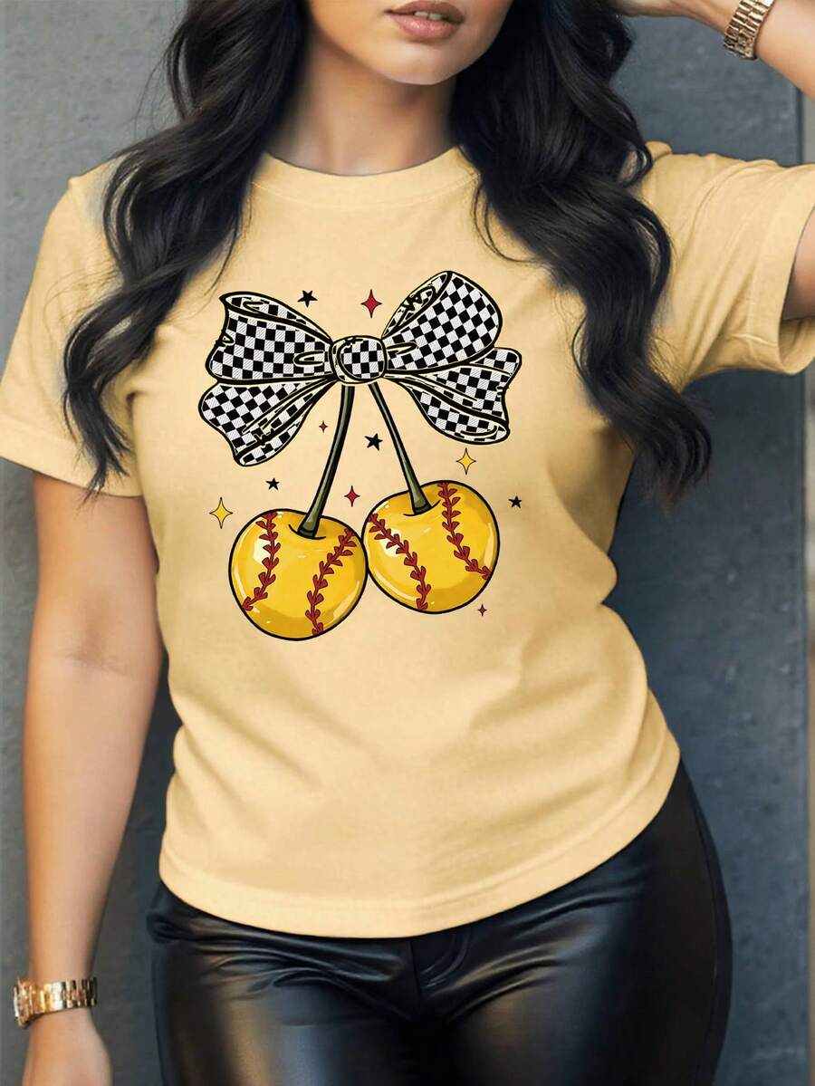 Women's Yellow Oversized Summer T-Shirt With Floral And Mushroom Bouquet Print. Loose-Fitting Round Neck T-Shirt With Wildflower And Mushroom Design, Bohemian Style. - YH316-黃色 - 查看 1
