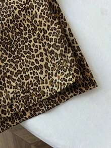 Pantalones anchos de pierna negros con diseño de estampado de leopardo retro elegante, pantalones rectos con cintura elástica con cordón, uso casual, vuelta al colegio - Marrón - Ver 4