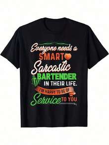 Funny Bartender Shirt - Graphic Shirt With The Phrase "Everyone Needs A Smart And Sarcastic Bartender" - Soft And Breathable Shirt For Mixologists, Bartenders, And Bar Parties - Lightweight Casual Crew Neck Shirt (Sizes S-XXXL) - Machine Washable Gift For Professional Bartenders - Breathable And Comfortable - 黑色 - 查看 6