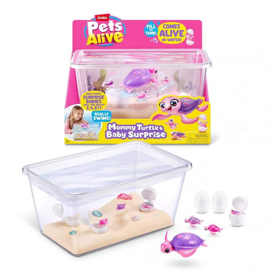 ZURU 1Set Pets Alive Mama Turtle Surprise Interactive Robot Turtle Toy, Swimming & Walking Turtle With Baby Turtle Eggs, Aquarium Water Play Gift For Kids