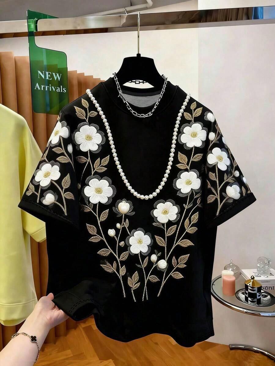 Camiseta casual de mujer de manga corta con cuello redondo y rayas - Multicolor 2 - Ver 1
