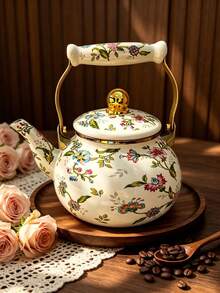 1pc Multi-Functional Enamel Kettle With Filter, Suitable For Various Beverages, Retro Style Floral Pattern, Scald-Proof Ceramic Handle, Gold/Silver Rim Decor, Extra Large Tea Pot For Home Kitchen And Outdoor, Ideal Housewarming Or Wedding Gift, Rust-Resistant And Easy To Clean Enamel Coating - Multicolor Kettle - View 16