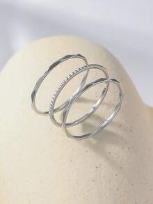 3枚交叉扭纹戒指 - 14K镀金/304不锈钢，三重交叉扭纹+锯齿边缘设计，简约优雅，防褪色防过敏，适合日常佩戴、叠戴、送礼 - 銀色 - 查看 12