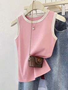 Top de camisola roja con ribetes contrastantes para mujer - Rosa - Ver 1