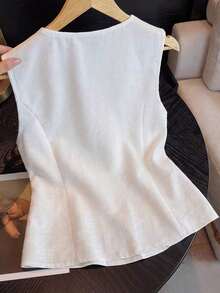 Camisa sin mangas con cuello en V, botones y bordado, con aspecto de lino, para mujer, para salidas de verano, citas, Año Nuevo, San Valentín, Pascua, Día de la Madre, festivales de música, estilo de Oriente Medio, bodas, elegante, vintage, casual - Blanco - Ver 2