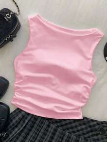 Camiseta de tirantes de algodón puro blanco, primavera/verano - Rosa vieja - Ver 3